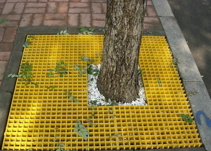 Molded Fiberglass Plastic Floor Grating For Tree Yellow Color Sgs