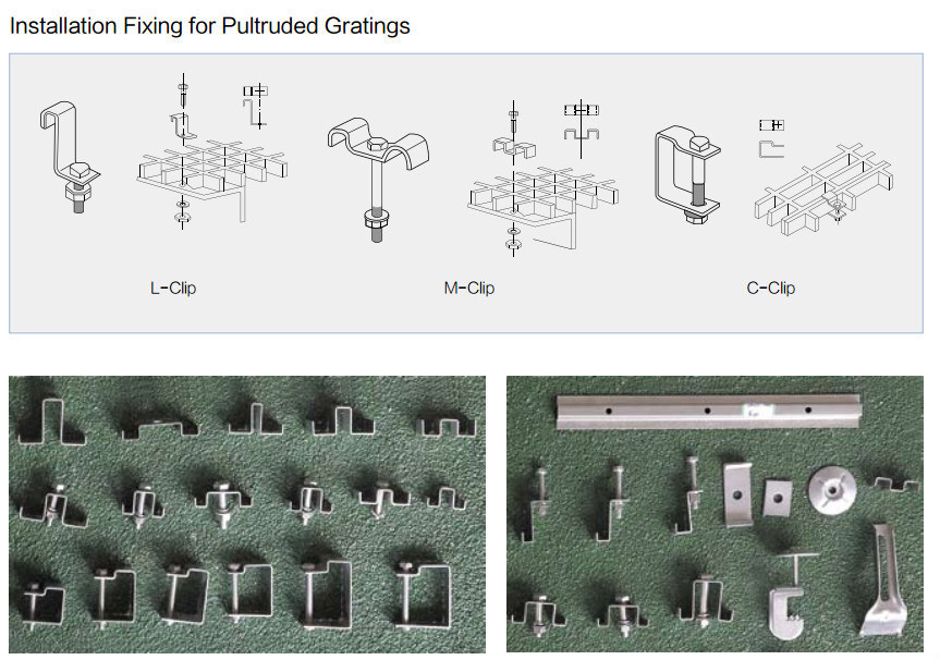 FRP Molded M Fiberglass Grating Clips Light Weight Sliver Color